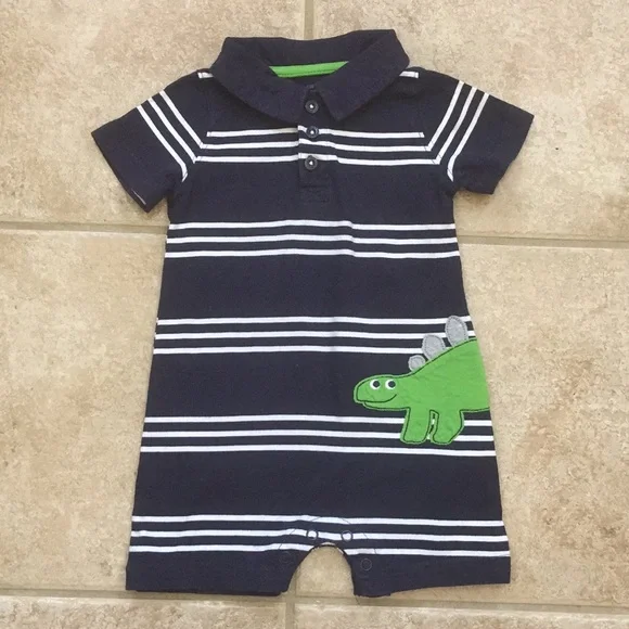 Carter's Boys Dinosaur Striped Polo Romper Jumper - Picture 8 of 8